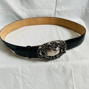 BRIGHTON Vintage 38203 Black Croco Leather Belt, Size Medium, 33"